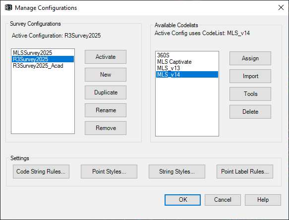 Manage Configurations form