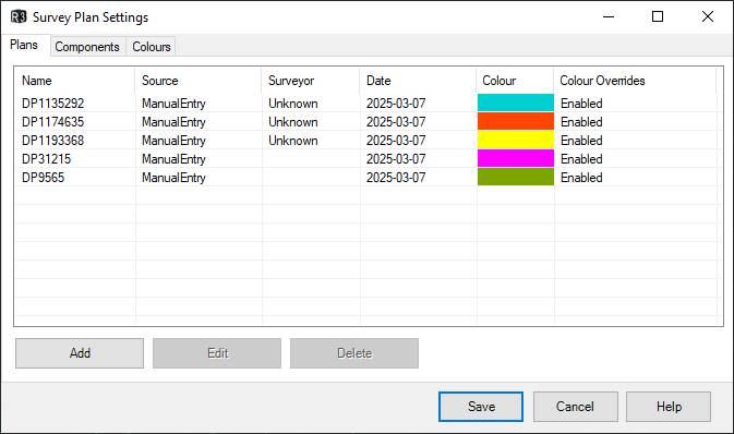 Survey Plan Settings — Plans tab